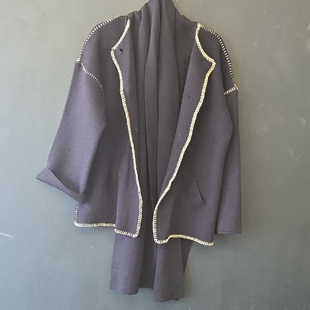 Chic Black Women's Poncho with White Detailing